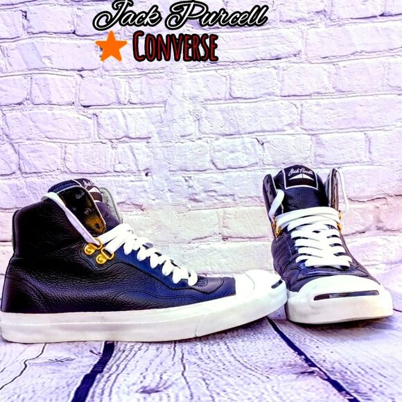 Converse Jack Purcell black/white leather high top - Picture 1 of 12